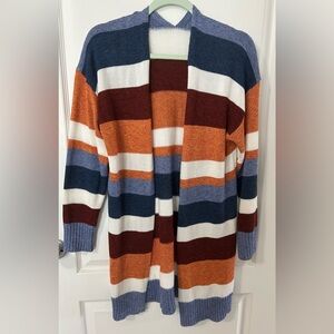 Striped Open Front Long Cardigan size S